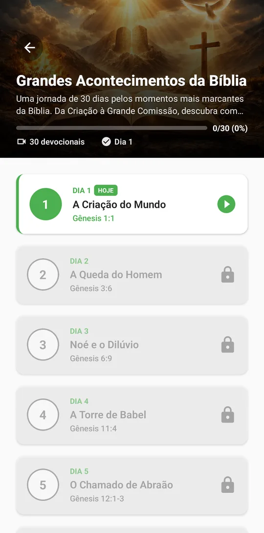 Trilha grátis Grandes Acontecimentos da Bíblia, com o devocional do Dia 1
